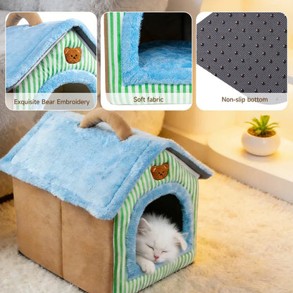 Foldable Pet House Removable Washable Cat House Puppy Cave Sofa Pet Bed House for Extra Small Dogs and Small and Medium Cats